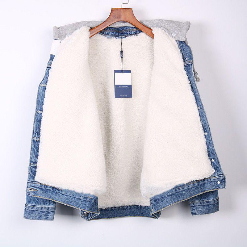 

Женская зимняя джинсовая куртка в корейском стиле - Свободная, Утепленная, С подкладкой из искусственного меха, Приталенная, Универсальная, Стильная, Средней длины S 80-110 lbs синий