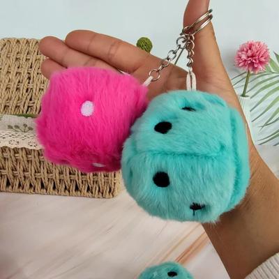 Dice Plush Toy with Key Ring Fluffy Colorful Dot Dice Plushies