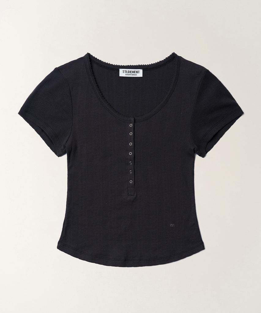 TTUDEMENT Eyelet Henley T-Shirt_Charcoal