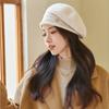 Autumn and winter thick hat female solid color hundred with knitted wool cap thickened warm wool beret knitted velvet hat