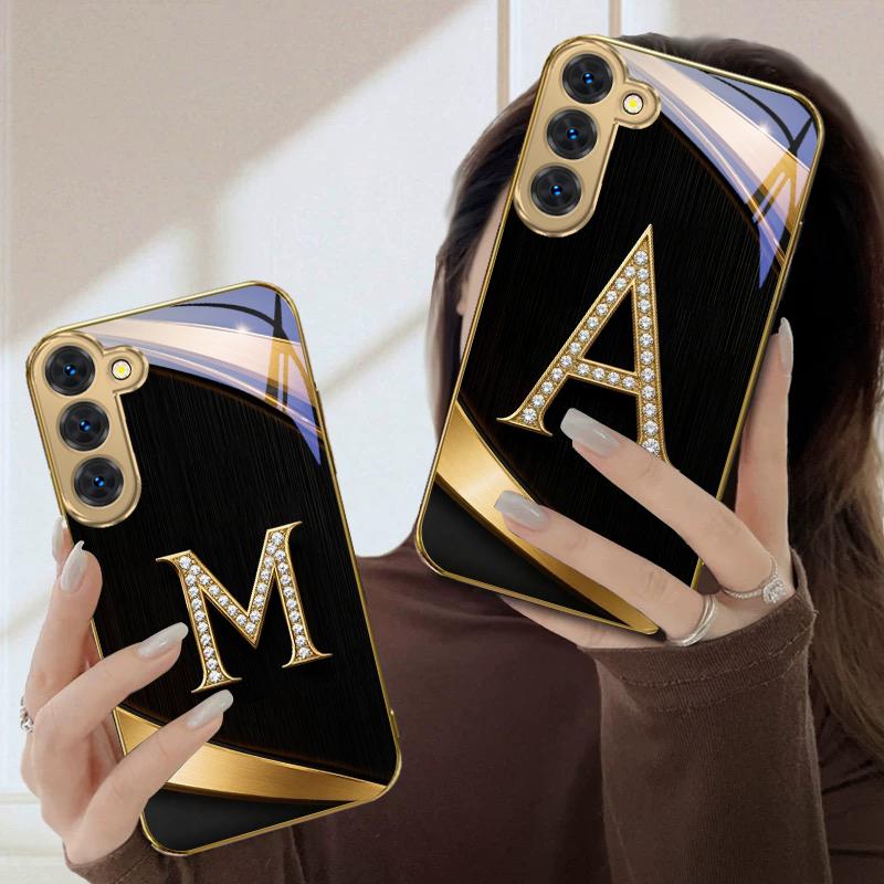 Exquisite letters' P H ' For Samsung Galaxy S26 S20 FE S21 Ultra S23 Plus S24 Ultra S25 S21+ S22Plus S26 Golden glass phone case