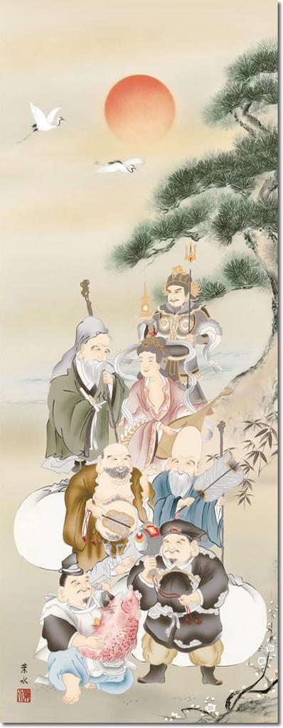 Sanko Hanging Scroll Hanging Scroll Seven Lucky Yosui Cosmetic Wind Chin for Displaying In Rooms and Alcoves Co., Ltd. - Gods/Ogata (Shakusan, Box,