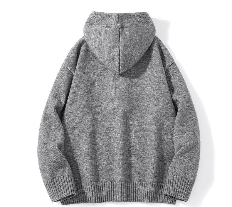 Men's Winter Heavyweight Hooded Knit Sweater - Solid Color Button Cardigan, Relaxed Fit, Urban Style.