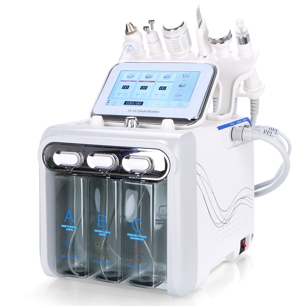 

Водородно-кислородный аппарат Ouwald 6 в 1 для лица, аппарат Hydrafacial, тонизирующий аппарат для кожи с 7-дюймовым сенсорным ЖК-экраном, 6 зондов для домашнего использования в спа-салоне