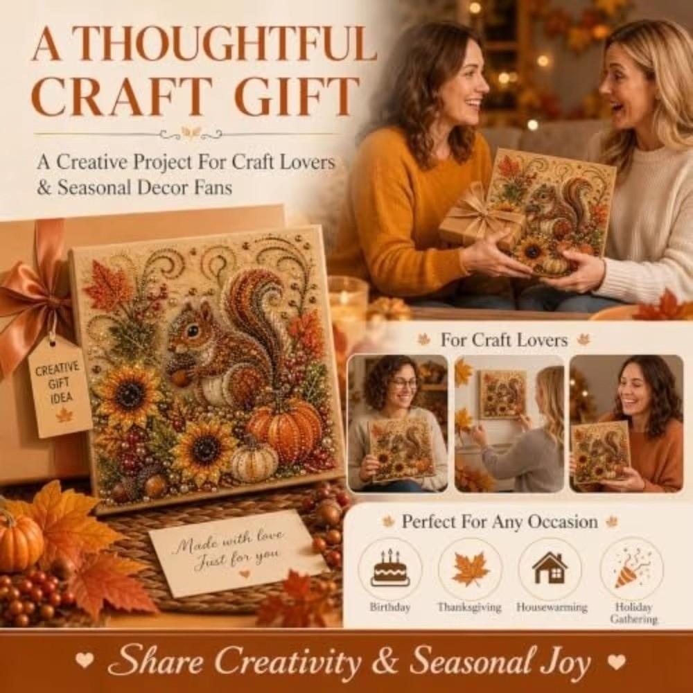 Fall Theme Pearl Painting Kit Sparkling  Beaded Canvas Art 5D Gem Art Craft Kit  For Adults