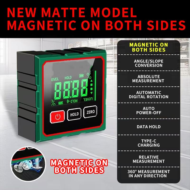 Digital Laser Angle Finder Protractor Tool, 4×90° High Accuracy Measuring Tool Large Led Display Magnetic Base, USB Rechargeable