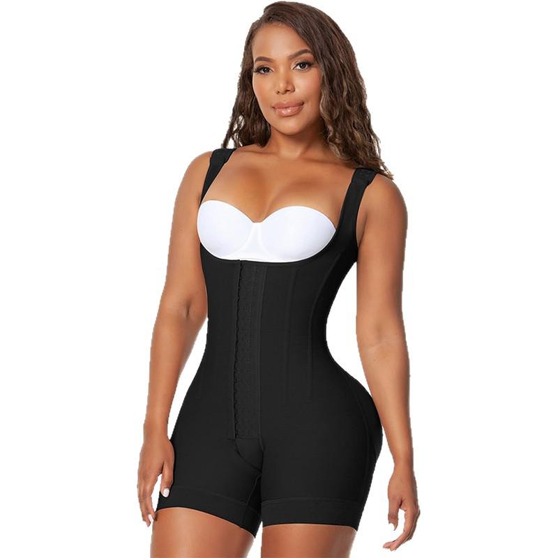European & American Plus Size Open-Crotch Body Shaper: Hip Lifting, Tummy Control Bodysuit with Row Buckle.