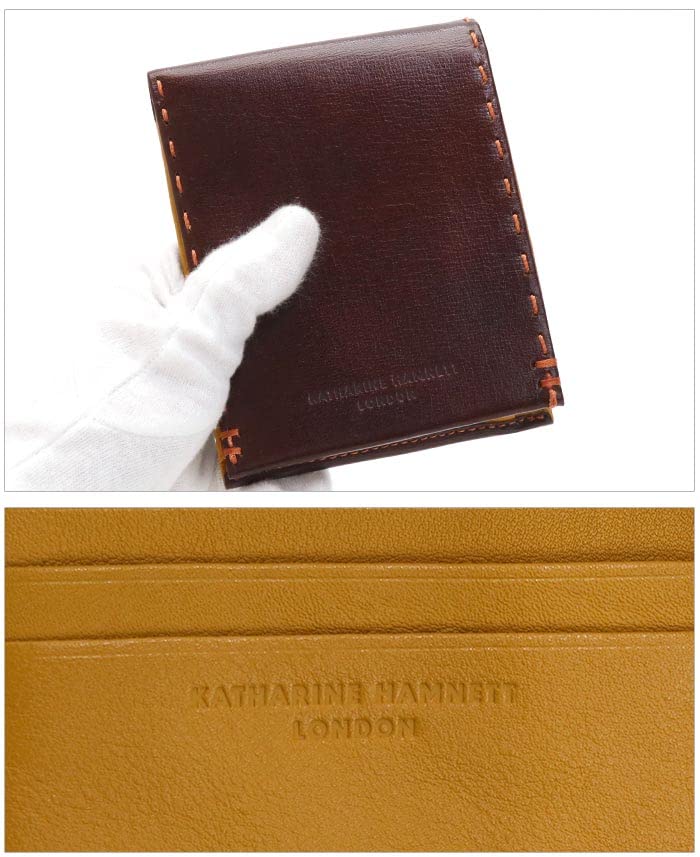 Katharine Hamnett London Color Tailored 2 Bifold Made with Premium Japanese Kip Leather Black Wallet, Antique-Style (Calfskin),