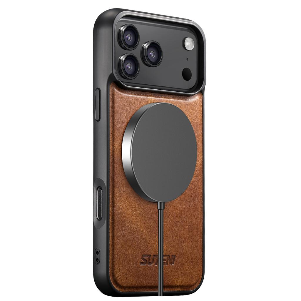 360 Rotating Magnetic Kickstand Waxed Grain Leather Phone Case for iPhone 17 Pro Max 16 15 14 13 12 Shockproof For Magsafe Cover
