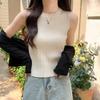 Solid Color Short Knitted Crew Neck Vest Women's Inner Summer Sleeveless Vest Slim Fit Wide Shoulder Strap Outer Bottom Top