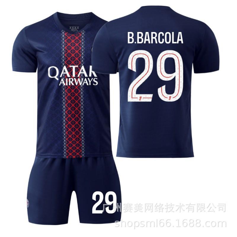 

2025-26 Paris Home Court 10 Dembele 14 Dou Children s Clothing Football Clothes Li Gangren 7 Kwara Jersey Set S
