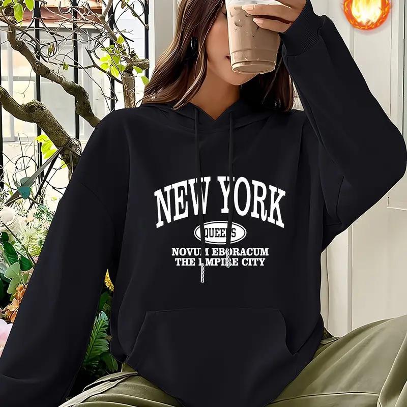 Women's 2026 Letter Print Drawstring Long Sleeve Hoodie - Fashionable & Versatile