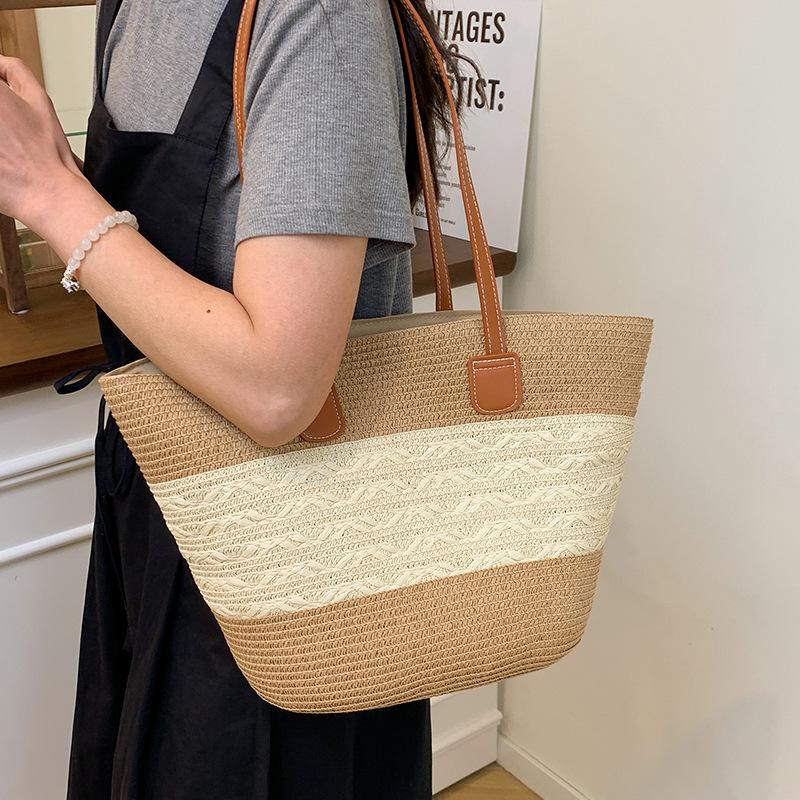 Straw-woven Bags for Women Ins Style New Style Beach and Seaside Outdoor Vacation Large Capacity Shoulder Bag