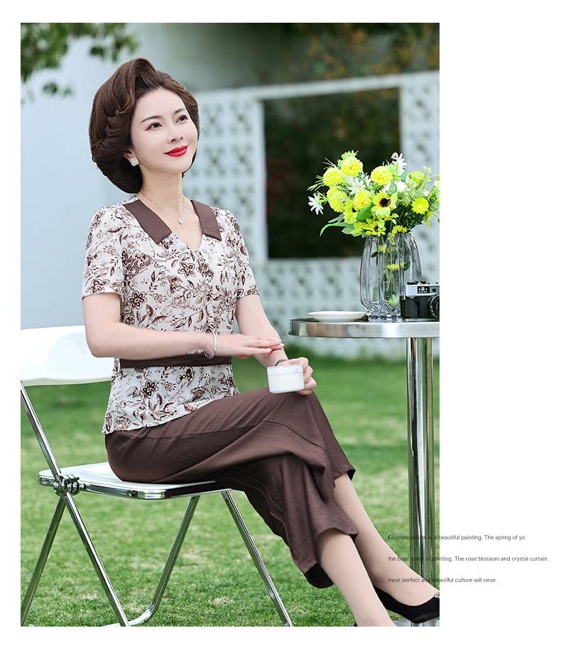 Elegant Summer Two-Piece Set for Women 40s-50s: Plus-Size Chiffon Short-Sleeve Suit