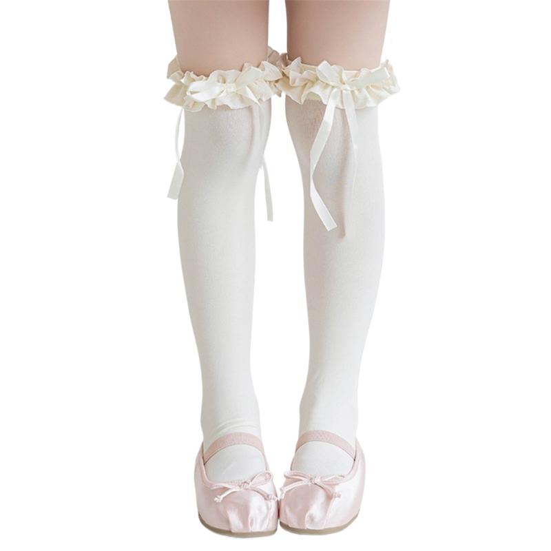 Fashion Lace Calf Socks Socks Breathable Loose Socks for Girls Bowknot High Boot Socks Long Knee High Stockings