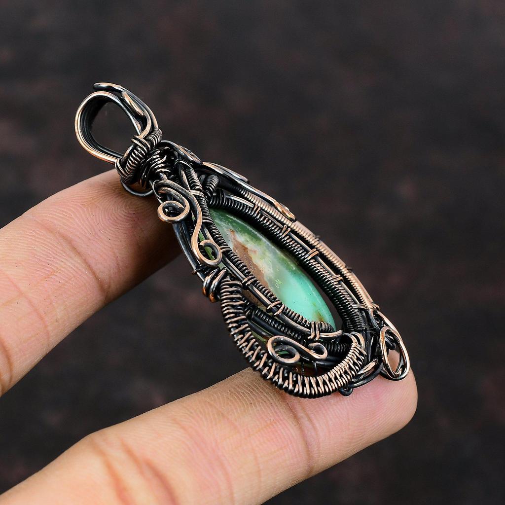 Boulder Chrysoprase Pendant Copper Wire Wrapped Pendant Handmade Unique Jewelry Latest Design Pendant Gemstone Copper Jewelry Gift For Women