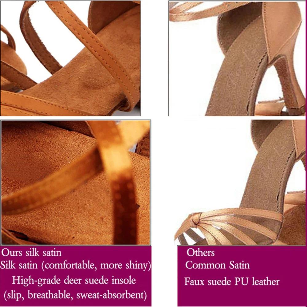 Upgrade  Hot Selling Heel 7/5cm Silk Satin Latin Ballroom BD Dance Latin Shoes Women Dance Shoes