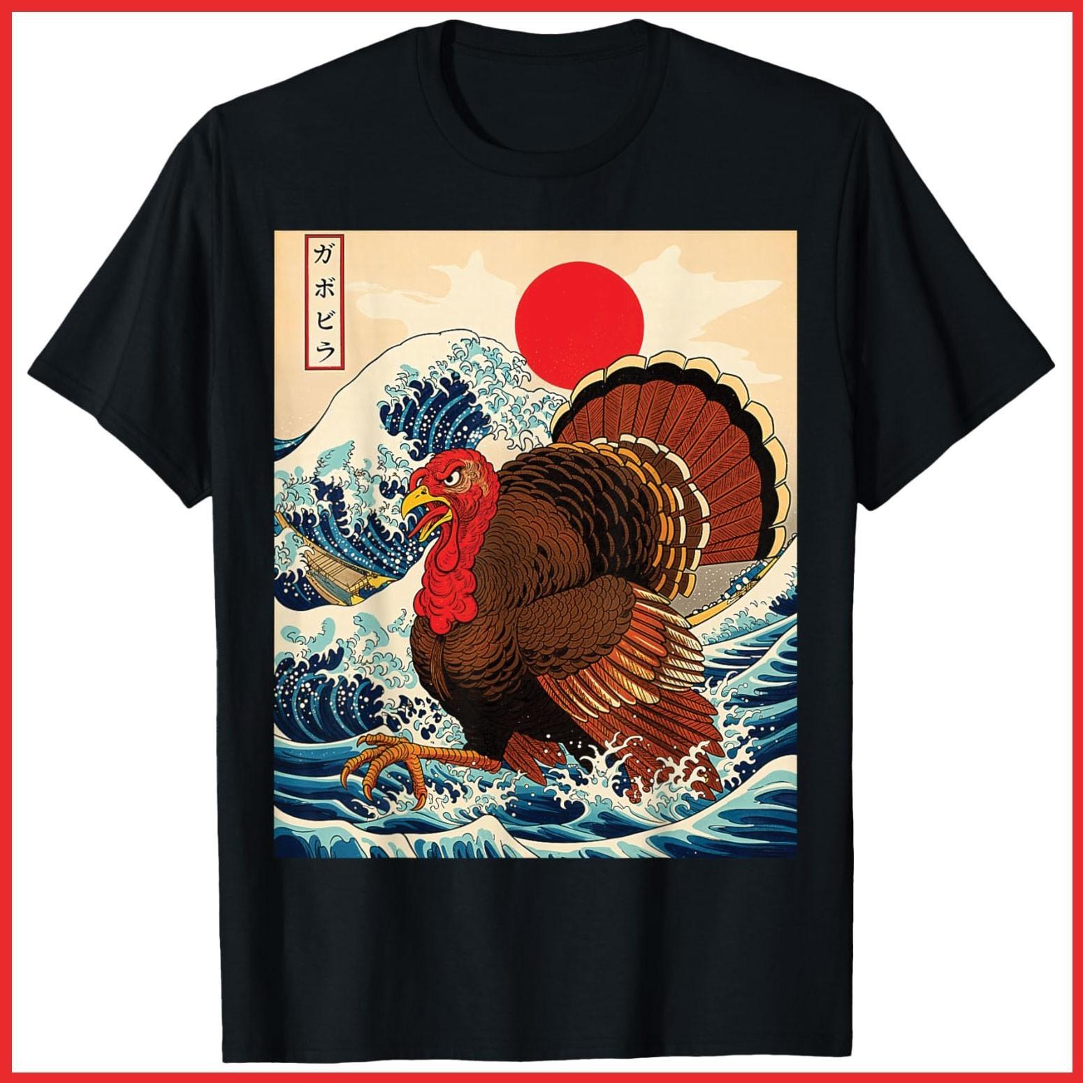 Gobblezilla Turkey Funny Thanksgiving Black Cotton T-Shirt S-5XL L