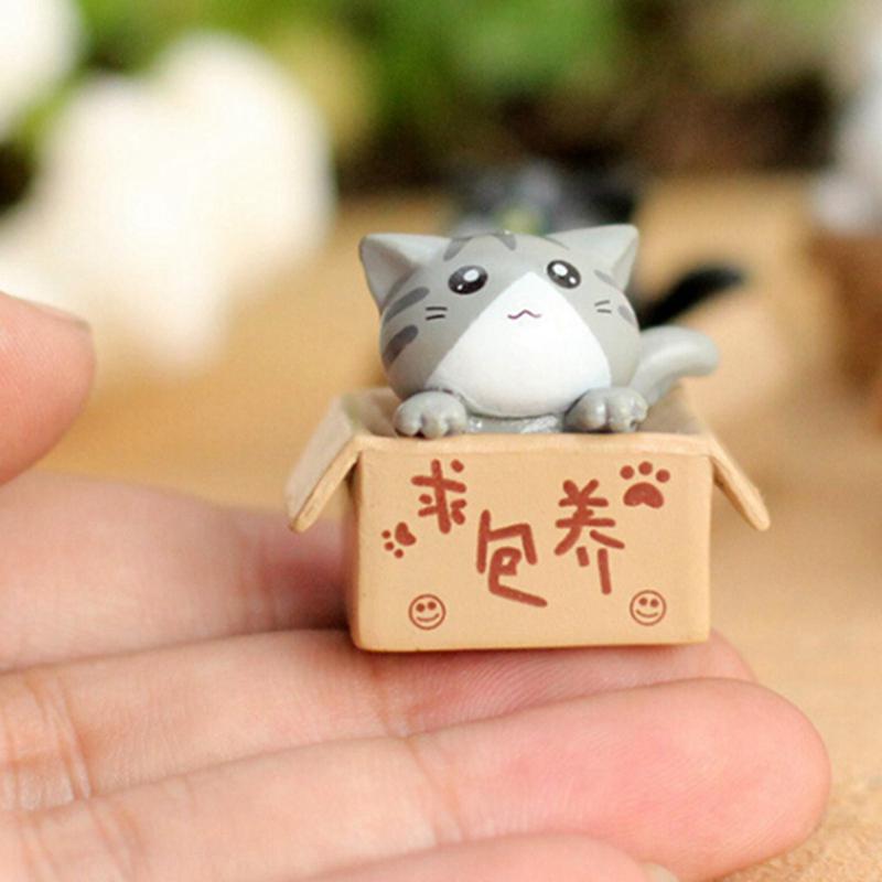 Cute Cat Resin Crafts Sculpture Moss Miniature Landscape Flower Pot Garden DIY Decoration Supplies