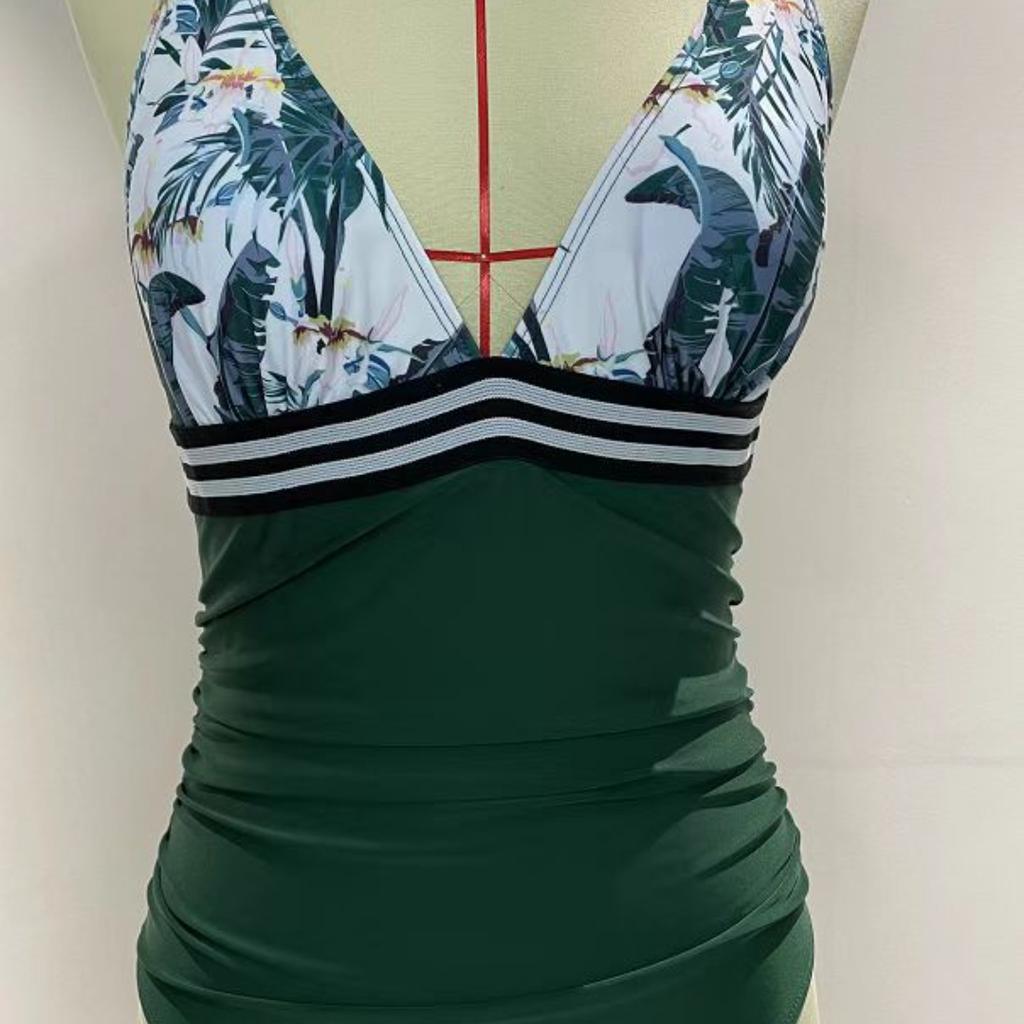 New Sexy Women's V-neck One Piece Solid Color Patchwork Swimsuit Bikini Swimsuit