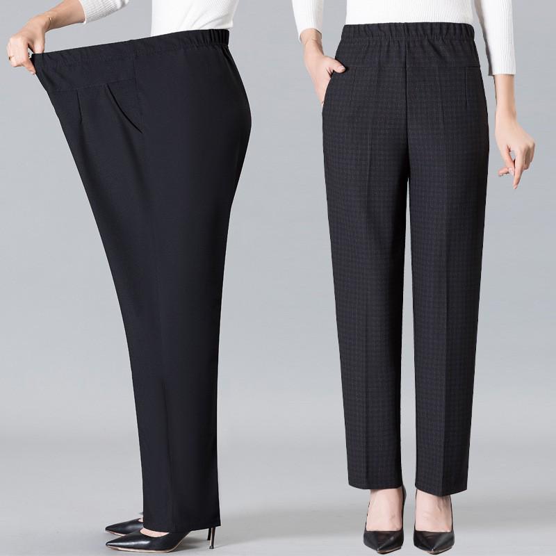Plus Velvet Thickened Elastic High-Waist Pants for Middle-Aged and Elderly Women - Loose Fit Grandma Straight-Leg Pants