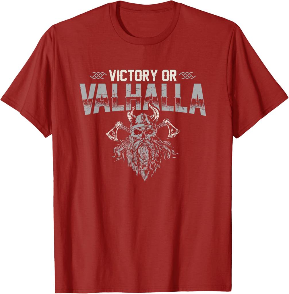 Victory or Valhalla Nordic Warrior Quote TShirt 100 Cotton ONeck Short Sleeve Summer Casual Mens Tshirt Streetwear