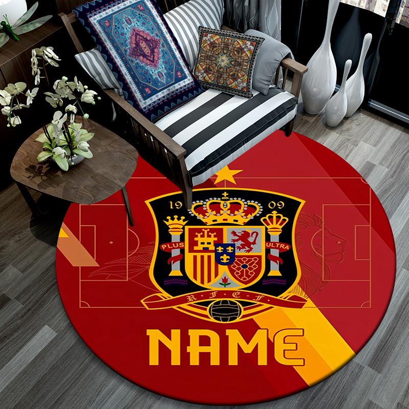 Custom Name,Spain Pattern Round rug,Carpet Rug for Living Room Bedroom Playroom ,Non-slip Floor Mat,Holiday Gifts and Birthday Gifts.
