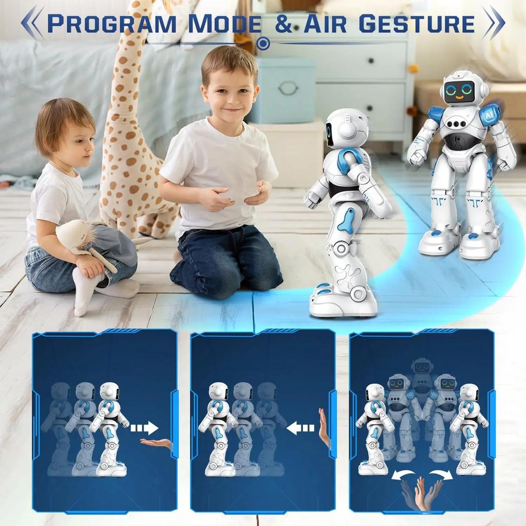 Interactive Kids' RC Robot Toy with Voice Commands, Remote Control, Gesture Sensing, and Emotional Responses