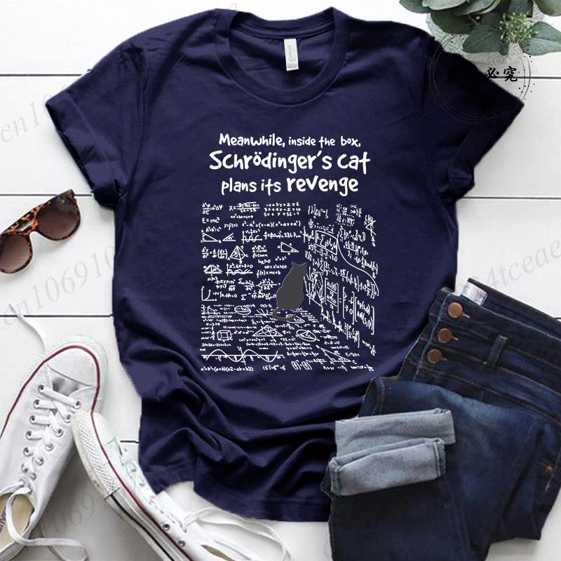 Katze Der Fluchtplan T-Shirt Lustige Katze Physik Wissenschaft Druck T-Shirt Sommer Mode T-Shirt Frauen Kurzarm T-Shirt Kleidung