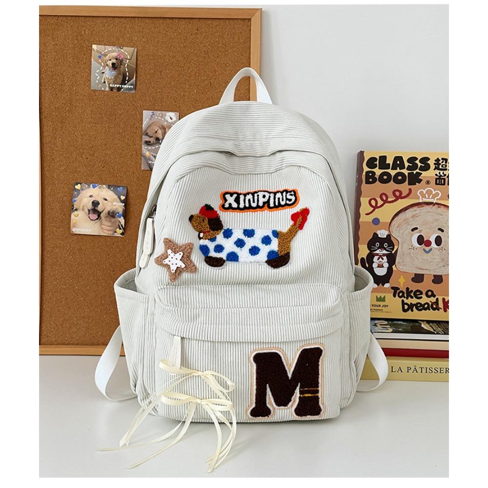 

Japanese campus star dachshund corduroy cute simple casual versatile schoolbag junior high school students backpack белый