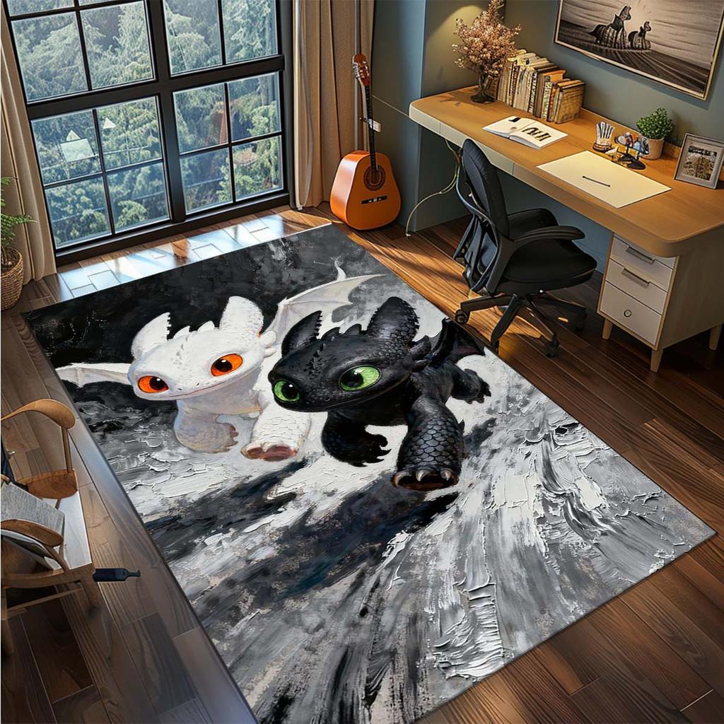 Black Dragon Rug Polyester Carpet Gothic Dragon Art Non Slip Floor Mat Living Room Bedroom Decor -QJY