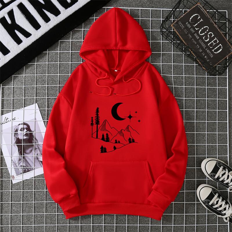 Autumn Winter Crescent Moon Pendant Printed Hoodie Sweatshirt Unisex Casual Style Top Korean Trend Couple Matching Shirt CYXX335