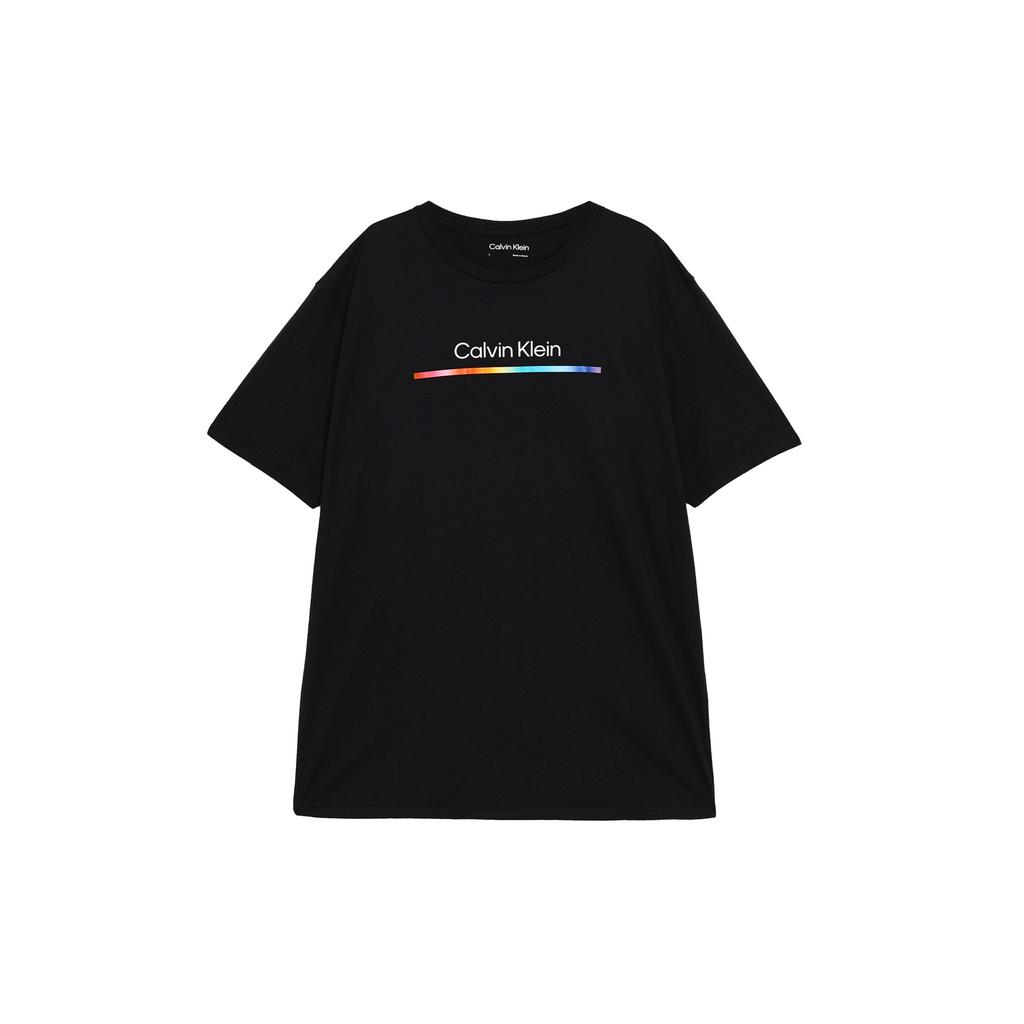 Calvin Klein Rainbow Series Gradient Striped Letter Print Comfortable Crew Neck Short Sleeve T-Shirt Men Tops Space-Black 40BM829-BAE