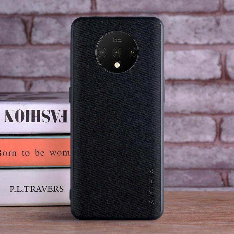 Textil-Leder-Hülle für Oneplus 7T, weiches TPU mit harter Rückseite aus PC-Material, Design mit Kameraschutz