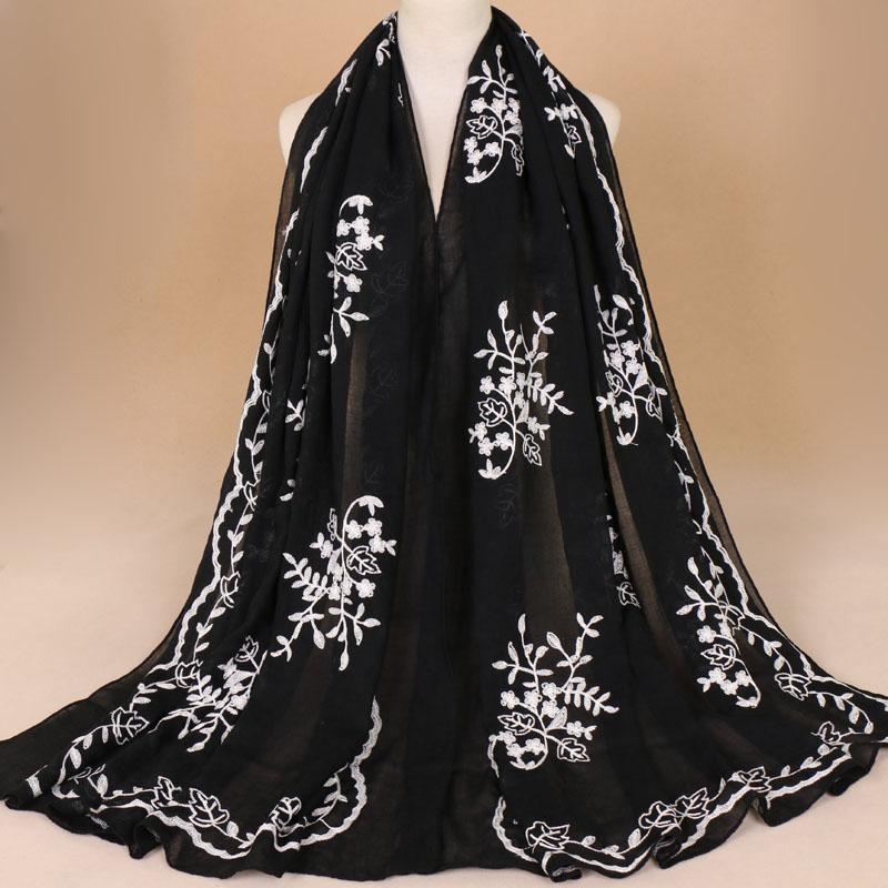 Women Plain Embroider Floral Viscose Scarf  Printe Shawls And Wraps Lady Pashmina Stoles Muslim Hijab Foulards Sjaal
