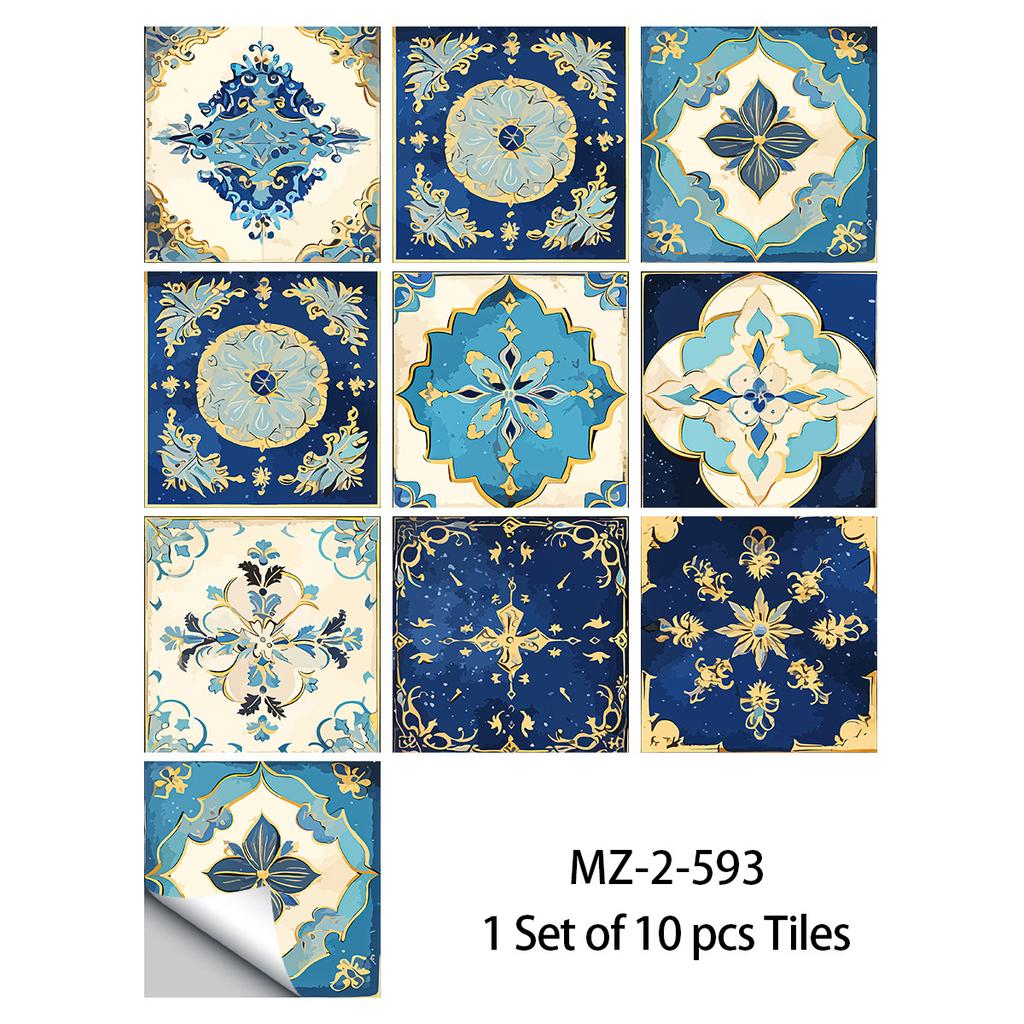 20x20cm 10 Pcs PVC Moroccan Pattern Wall Sticker for Kitchen Bathroom Cabinet Self-Adhesive Removable Reusable Easy DIY Home
