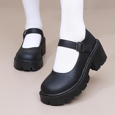 Lolita Schuhe Damen PU Leder Plateau Mary Janes Schuhe Damen Japanischer Stil Vintage Klobige Absätze Pumps Plus