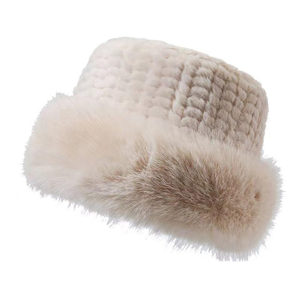 Faux Fur Faux Fur Bucket Hat Thick Fleece Inner Face Slimming Basin Hat  Outdoor Cold Proof