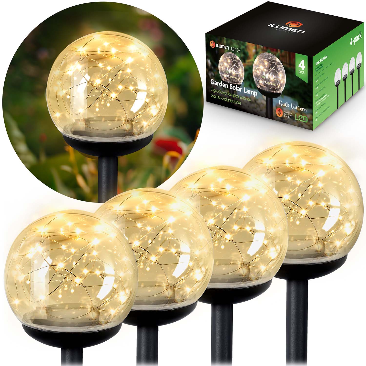 Super Merchant Zonne-lamp, Transparante Bol, 4 Stuks. Ilumen Ls-103