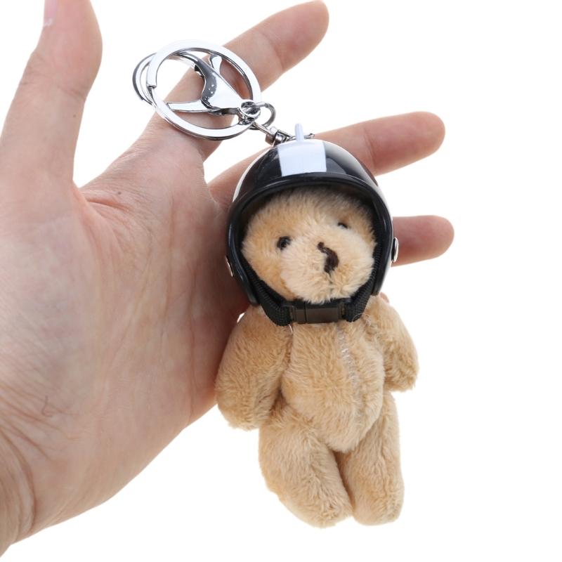 Plush Bear Keychain with Helmets Fashionable Bag Decorative Pendant Creative Soft Stuffed Animal Charm for Backpacks