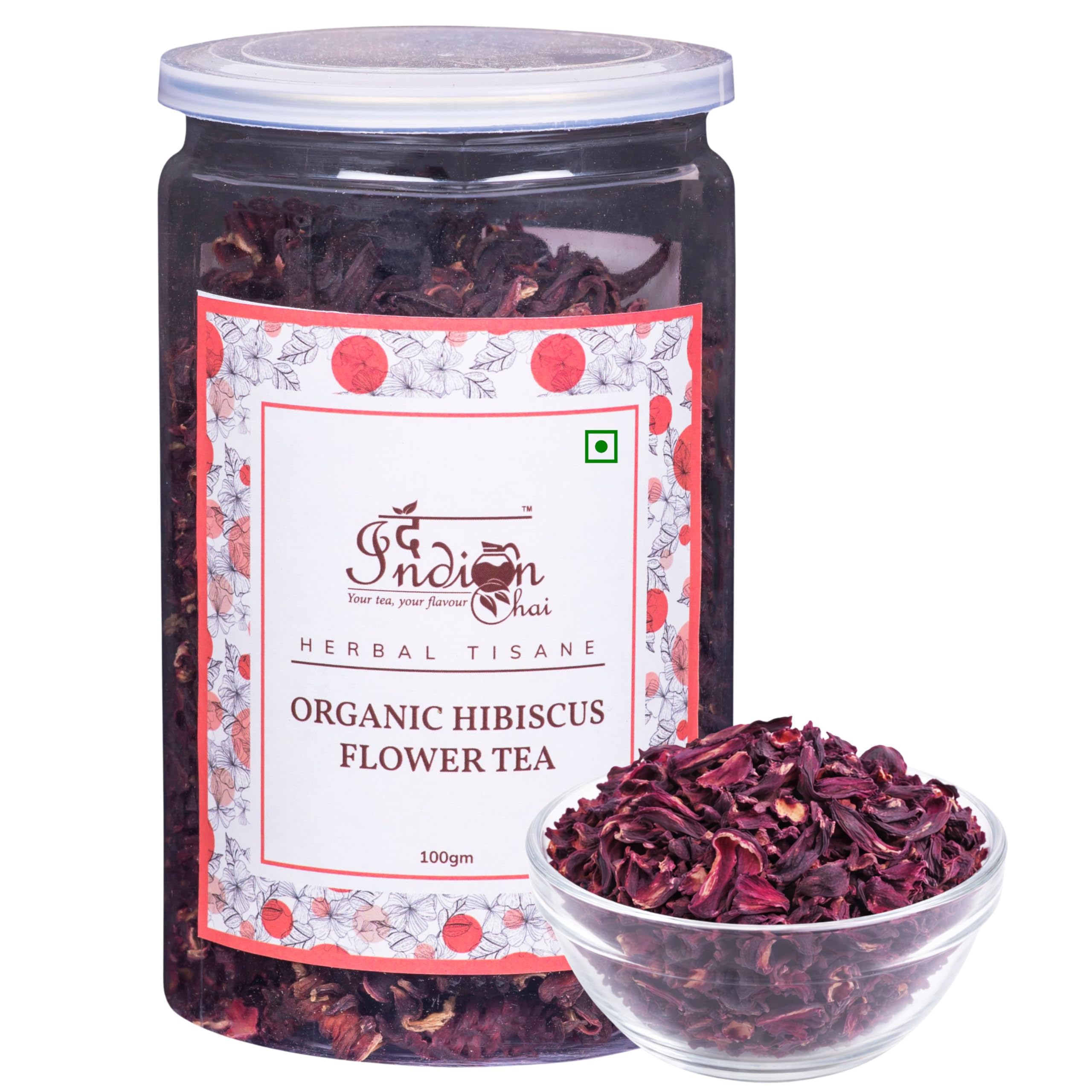 The Indian Chai - Organic Hibiscus Flower Tea 100g | Hibiscus sabdariffa/Gudhal Phool | Caffeine-Free Herbal Tisane | Rich in Vitamin C & Antioxi