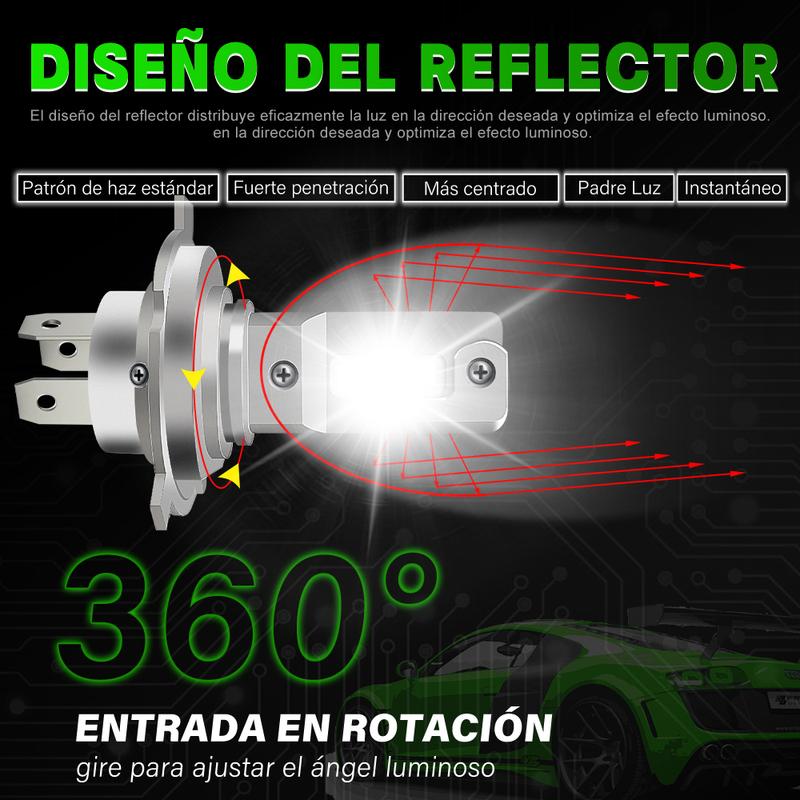 1Pcs H4 LED Moto Headlight Bulb 60W 6000LM Halogen Size Motorcycle Light Hi-Lo Beam Turbo Fan Super Bright 6000K 12V