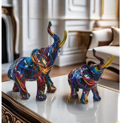 Pintura, Grafite, Escultura de Elefante, Arte Abstrata Colorida, Estátua de Elefante em Resina, Decoração de Casa Nórdica, Decoração de Mesa