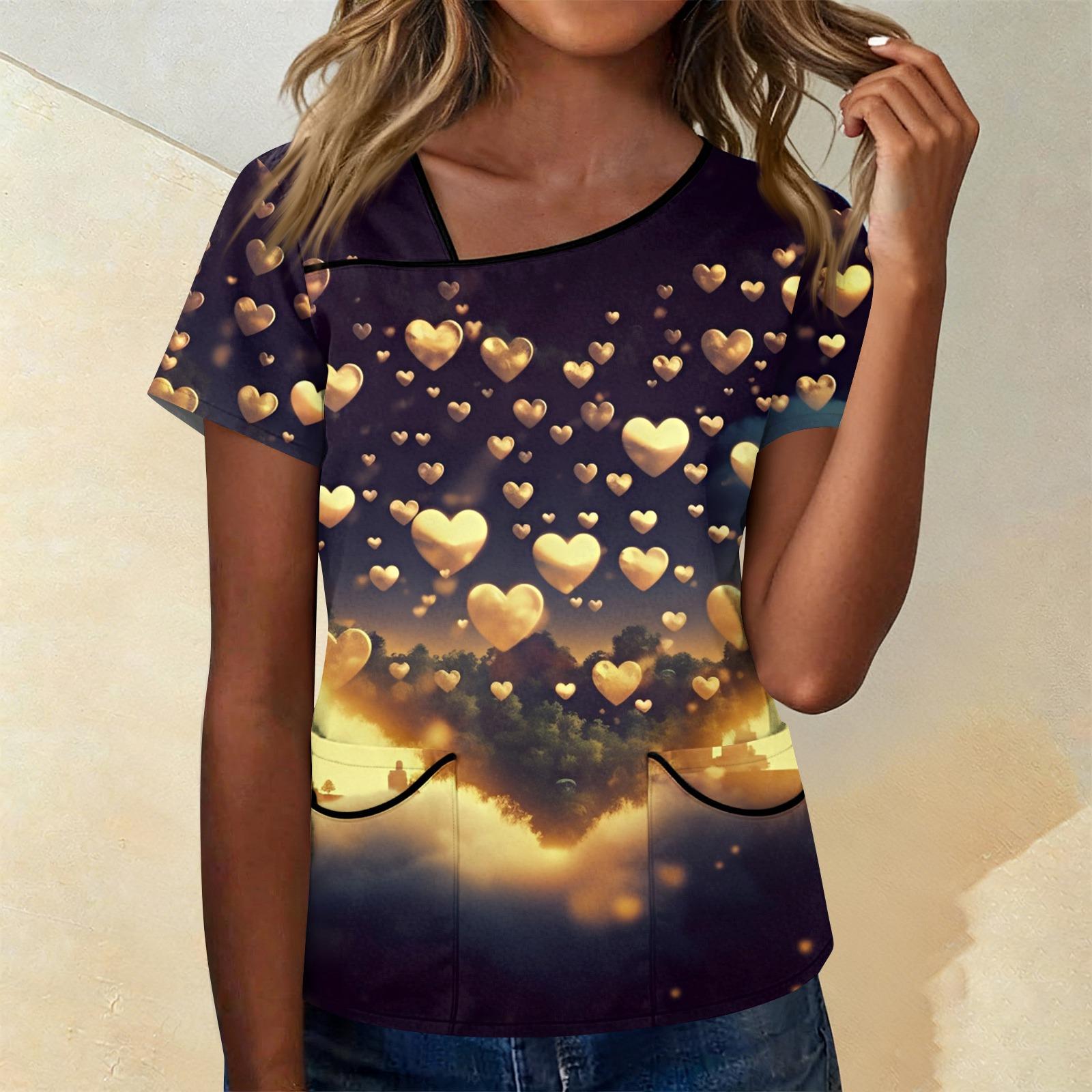 

Women s Printed Work Clothes With Skew Collar And Double Layer Pocket Basic Tops Pullover XL жовтий