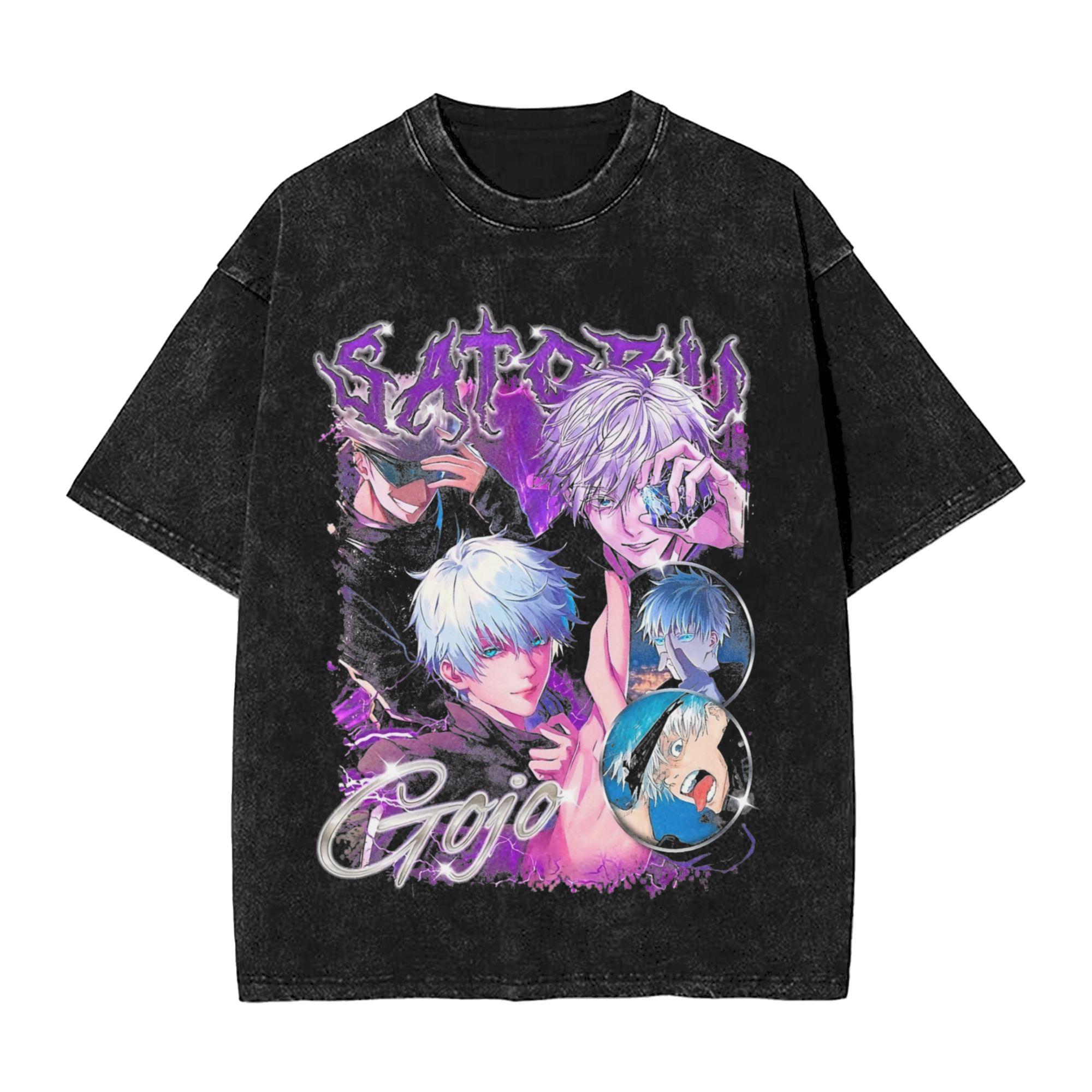 

Washed T Shirt JJK Anime Gojo Satoru Hip Hop Vintage TShirts Oversize JJujutsu KKaisen Streetwear Printed Tops Tees Unisex Women S