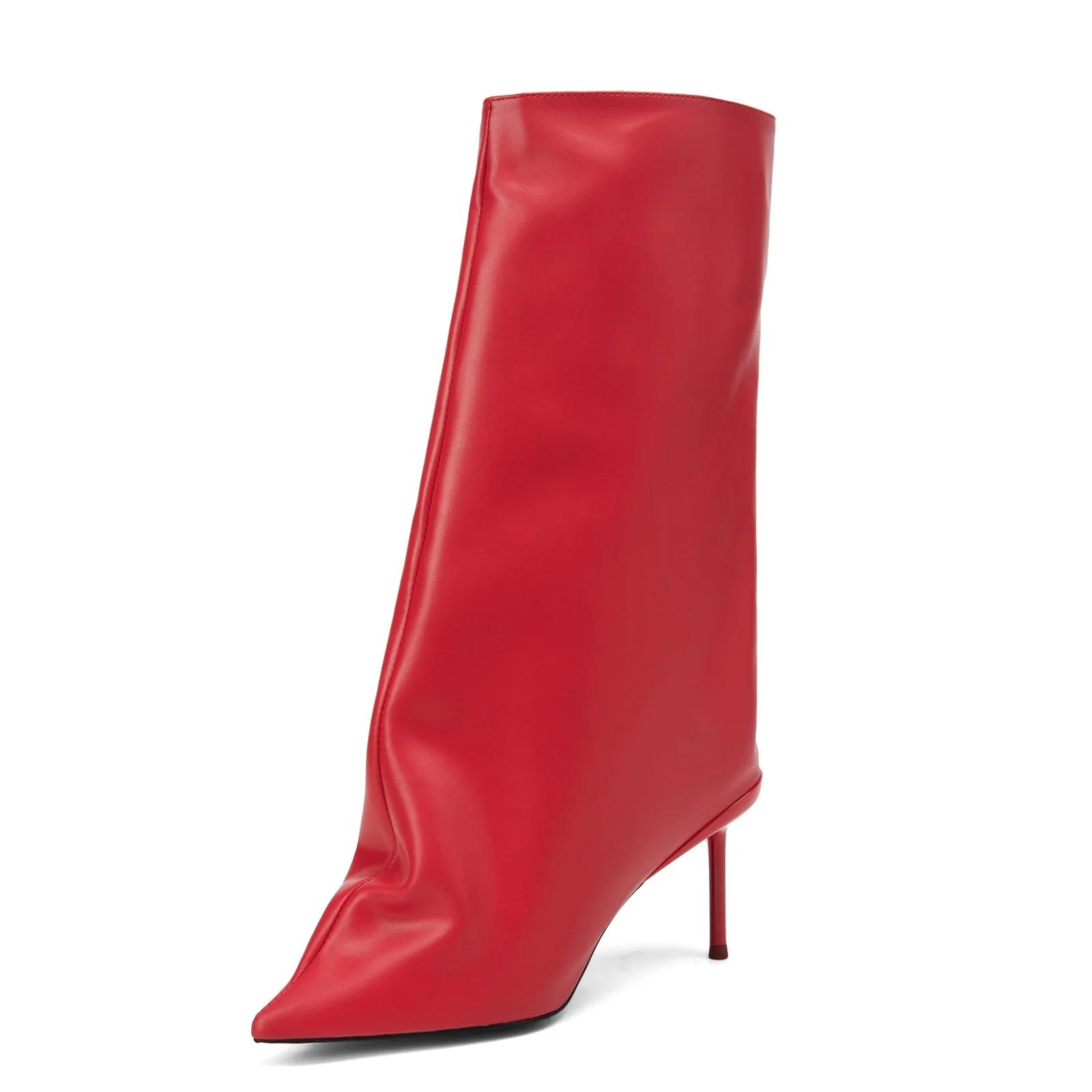 

Black Leather Pointed Knight Boots 2025 Spring New Sexy High Heel Boots Fashion Plus Size Women Long Boots 34 красный