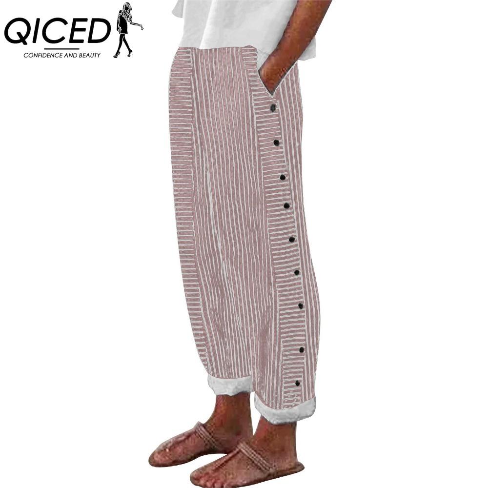 

QICED Женские модные повседневные брюки и капри с принтом однотонного цвета L бордовый