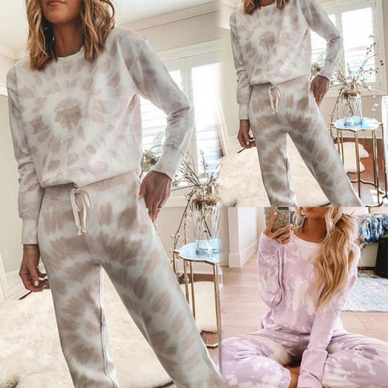 Autumn/Winter Plus Size Tie-Dye Long Sleeve Women's Casual Home Wear Set