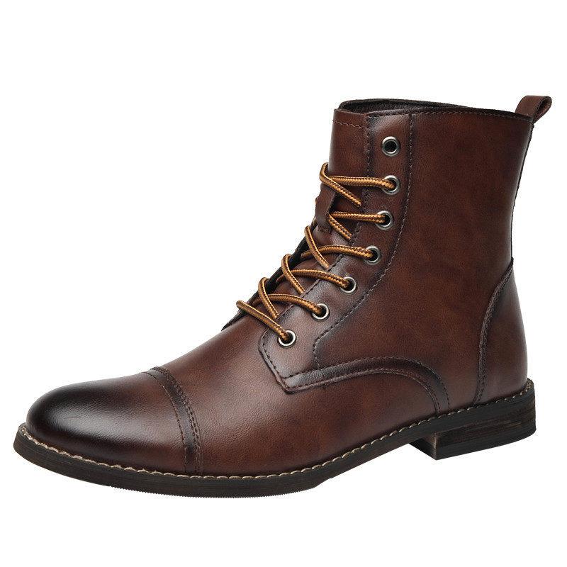 Amerikanische Cowboystiefel Herren Leder High-Top-Stiefel Britische Retro Lokomotive Stiefel Winter Samt Warm Martin Stiefel