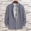 Spring and Autumn Vertical Striped Printed Shirt Men's Middle-aged and Young Comfortable Pocket Long-sleeved Shirt Men